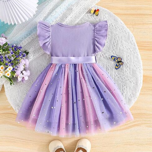 1-5Y Baby Toddler Girl Ruffle Tutu Dress Kids Girl Sleeveless Tulle Dresses Ribbed Tops Stars Skirt Birthday Outfits in Saudi Arabia
