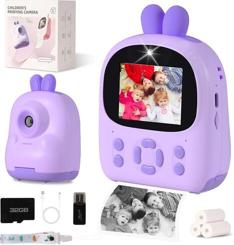 Kids Camera Instant Print - 48MP HD Digital Camera with B&W Photo Printing, 16X Zoom, 32GB Card, Games & MP3 Player for Girls & Boys Ages 3-12 (Purple) in Saudi Arabia