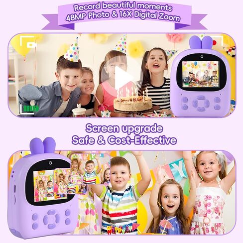 Kids Camera Instant Print - 48MP HD Digital Camera with B&W Photo Printing, 16X Zoom, 32GB Card, Games & MP3 Player for Girls & Boys Ages 3-12 (Purple) in Saudi Arabia