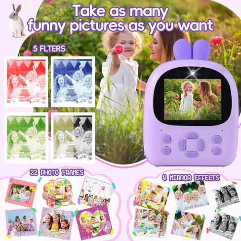 Kids Camera Instant Print - 48MP HD Digital Camera with B&W Photo Printing, 16X Zoom, 32GB Card, Games & MP3 Player for Girls & Boys Ages 3-12 (Purple) in Saudi Arabia