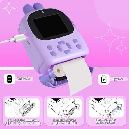 Kids Camera Instant Print - 48MP HD Digital Camera with B&W Photo Printing, 16X Zoom, 32GB Card, Games & MP3 Player for Girls & Boys Ages 3-12 (Purple) in Saudi Arabia