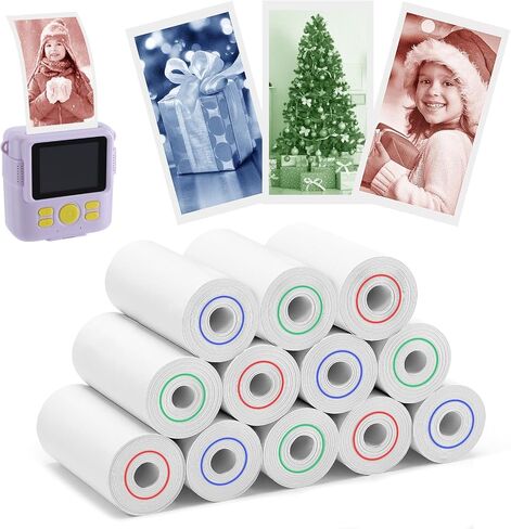12 Rolls Kids Camera Paper Roll Revill - تطوير اللون الأزرق الأخضر الأحمر ، طابعة صور كاميرا فورية حرارية لـ 4 5 6 7 8 9 in Kuwait