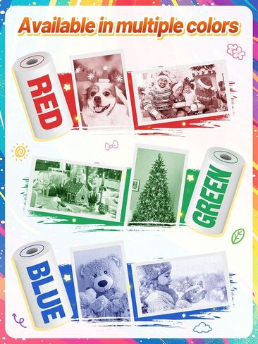 12 Rolls Kids Camera Paper Roll Revill - تطوير اللون الأزرق الأخضر الأحمر ، طابعة صور كاميرا فورية حرارية لـ 4 5 6 7 8 9 in Kuwait