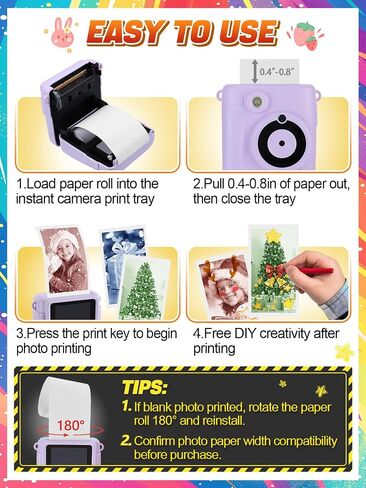 12 Rolls Kids Camera Paper Roll Revill - تطوير اللون الأزرق الأخضر الأحمر ، طابعة صور كاميرا فورية حرارية لـ 4 5 6 7 8 9 in Kuwait