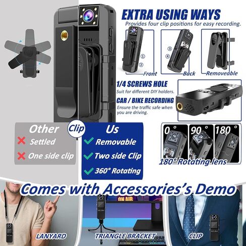Body Camera with Audio and Video Recording, Unltra 4K Body Cam with 180° Rotating Lens, IR Cut Auto Night Vision, 6HR Battery, 128GB Body Worn Camcorder Personal Police (128G 4K Pixel) in Saudi Arabia