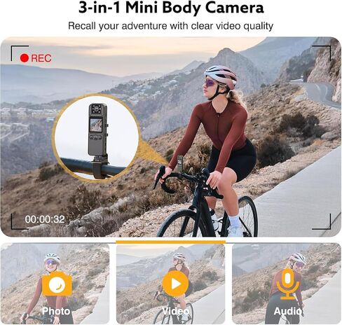 Body Camera with Audio and Video Recording, Unltra 4K Body Cam with 180° Rotating Lens, IR Cut Auto Night Vision, 6HR Battery, 128GB Body Worn Camcorder Personal Police (128G 4K Pixel) in Saudi Arabia