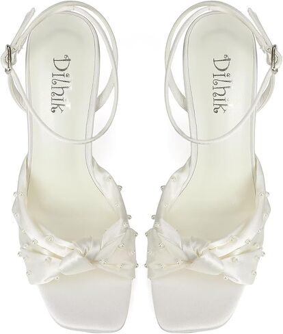 Pearl Wedding Shoes for Bride Block Heel Bridal Shoes Open Toe Wedding Heels Bow Knot Heeled Sandals in Saudi Arabia