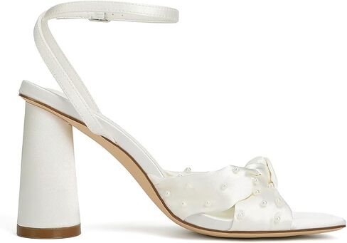 Pearl Wedding Shoes for Bride Block Heel Bridal Shoes Open Toe Wedding Heels Bow Knot Heeled Sandals in Saudi Arabia