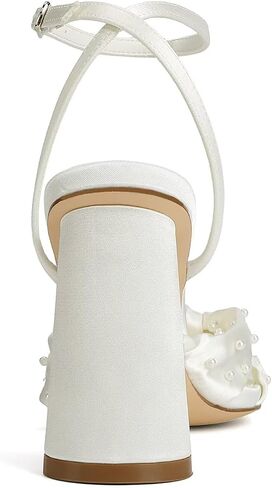 Pearl Wedding Shoes for Bride Block Heel Bridal Shoes Open Toe Wedding Heels Bow Knot Heeled Sandals in Saudi Arabia