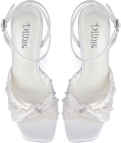 Pearl Wedding Shoes for Bride Block Heel Bridal Shoes Open Toe Wedding Heels Bow Knot Heeled Sandals in Saudi Arabia