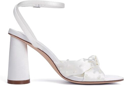 Pearl Wedding Shoes for Bride Block Heel Bridal Shoes Open Toe Wedding Heels Bow Knot Heeled Sandals in Saudi Arabia