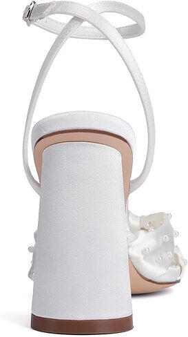 Pearl Wedding Shoes for Bride Block Heel Bridal Shoes Open Toe Wedding Heels Bow Knot Heeled Sandals in Saudi Arabia
