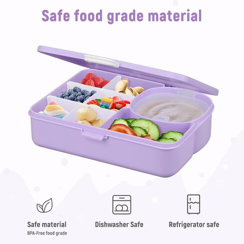 حاوية علبة خفيفة للأطفال ، مقصورات قابلة للتعديل ، حاويات للوجبات الخفيفة القابلة لإعادة الاستخدام مع الأغطية ، مزلاج سهلة مفتوحة ، حاويات طعام الغداء ، حلقة سيليكونية مقاومة للتسرب (حزمة واحدة) in Kuwait