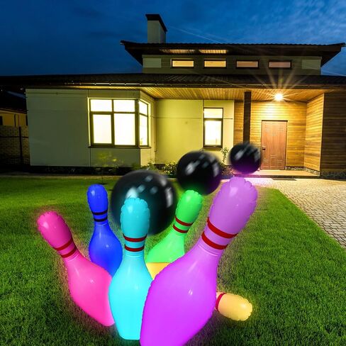 بوين مجموعة بولينج عملاقة قابلة للنفخ للكريسماس مكونة من 7 قطع، تتضمن 6 قطع من دبابيس رجل الثلج مقاس 27 انش وكرة 24 انش مع ملصقات للالعاب الخارجية وحفلات الكبار والفناء الداخلي واعياد الميلاد والفناء in Kuwait