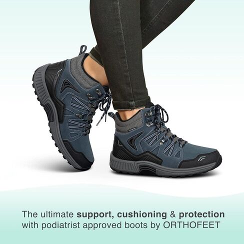 حذاء Orthofeet Dakota لتقويم العظام للنساء للمشي لمسافات طويلة | جلد مقاوم للماء، مقاوم للانزلاق، سهل الارتداء بدون استخدام اليدين مع دعم قوس النعل المتين، بطانة مريحة، صندوق عريض عند الأصابع in Kuwait