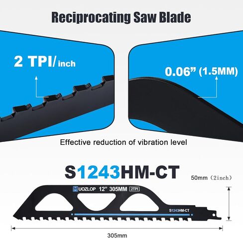 2TPI 12inch 2Pack Masonry Reciprocating Saw Blades | 2TPI Carbide Blade Strong teeths for Cutting Brick, Cement, Porous Concrete in Saudi Arabia