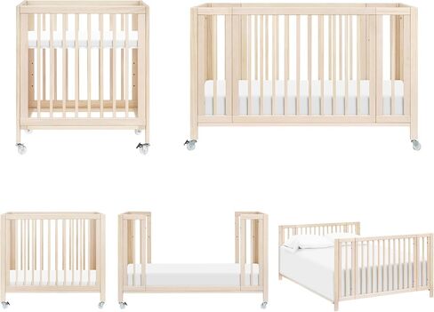Babyletto Rolli 9 -in -1 سرير أطفال قابل للتحويل مع عجلات - يشمل مجموعات التحويل لل bassinet ، سرير قياسي ، سرير صغير ، سرير نهاري وسرير صغار - Greenguard Gold - 3 ارتفاعات قابلة للتعديل ، طبيعية مغسولة in Kuwait