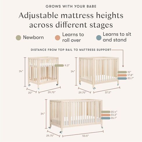 Babyletto Rolli 9 -in -1 سرير أطفال قابل للتحويل مع عجلات - يشمل مجموعات التحويل لل bassinet ، سرير قياسي ، سرير صغير ، سرير نهاري وسرير صغار - Greenguard Gold - 3 ارتفاعات قابلة للتعديل ، طبيعية مغسولة in Kuwait