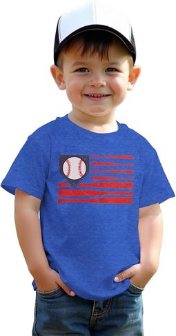 Modntoga Toddler Boy Boy Baseball Shirt Baseball Bat Flag Print T-Shirt Shirt Shirt Sleeve Sports Fans Tee USA Tops Summer Summer in Saudi Arabia