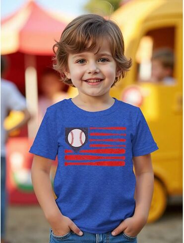 Modntoga Toddler Boy Boy Baseball Shirt Baseball Bat Flag Print T-Shirt Shirt Shirt Sleeve Sports Fans Tee USA Tops Summer Summer in Saudi Arabia