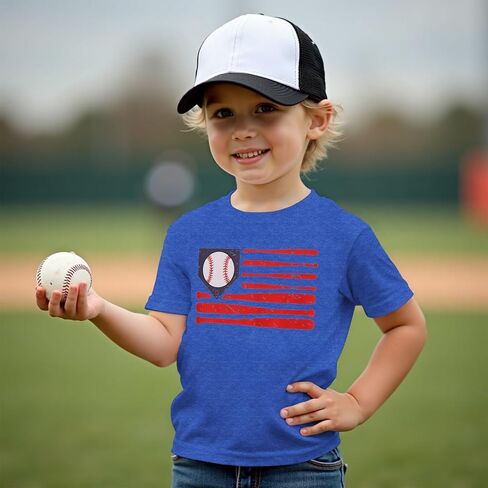 Modntoga Toddler Boy Boy Baseball Shirt Baseball Bat Flag Print T-Shirt Shirt Shirt Sleeve Sports Fans Tee USA Tops Summer Summer in Saudi Arabia