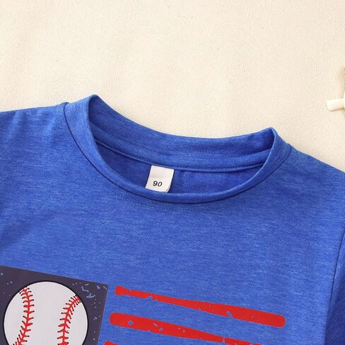 Modntoga Toddler Boy Boy Baseball Shirt Baseball Bat Flag Print T-Shirt Shirt Shirt Sleeve Sports Fans Tee USA Tops Summer Summer in Saudi Arabia
