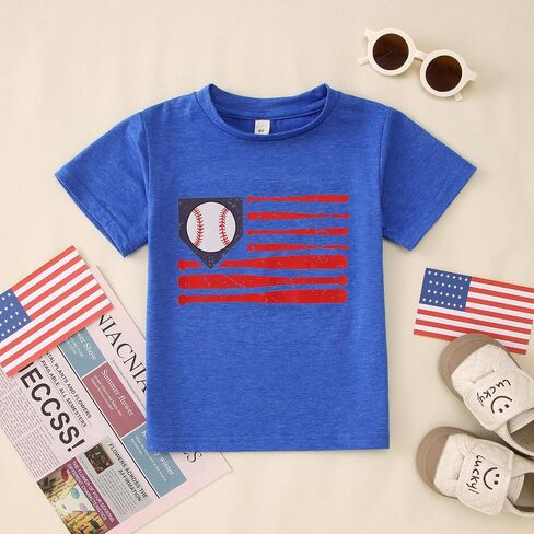 Modntoga Toddler Boy Boy Baseball Shirt Baseball Bat Flag Print T-Shirt Shirt Shirt Sleeve Sports Fans Tee USA Tops Summer Summer in Saudi Arabia