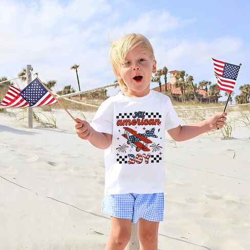 Kekemi Toddler Baby Boys 4th of July قمصان جميع القميص الأمريكي T-Shirt Tees American Tees الولايات المتحدة الأمريكية in Kuwait