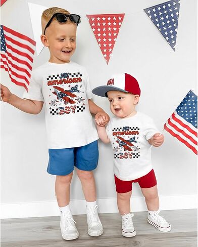 Kekemi Toddler Baby Boys 4th of July قمصان جميع القميص الأمريكي T-Shirt Tees American Tees الولايات المتحدة الأمريكية in Kuwait