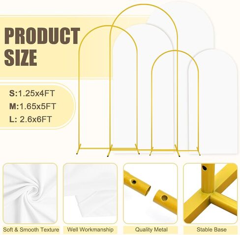 MODFUNS Arch Backdrop Stand and Cover Set of 3 Gold Wedding Arch Stand 6&6.6&7.2ft Beige Arches Cover Chiara Backdrop Stand for Party Birthday Banquet Wedding Arched Frame in Saudi Arabia