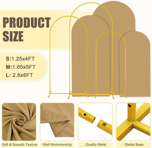 MODFUNS Arch Backdrop Stand and Cover Set of 3 Gold Wedding Arch Stand 6&6.6&7.2ft Beige Arches Cover Chiara Backdrop Stand for Party Birthday Banquet Wedding Arched Frame in Saudi Arabia