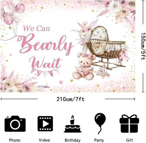 7x5ft Blue Bear We Can Bearly Wait Baby Shower Backdrop for Boy Blue Floral Theme Watercolor Balloons Newborn Baby Party Decoration Photo Background in Saudi Arabia
