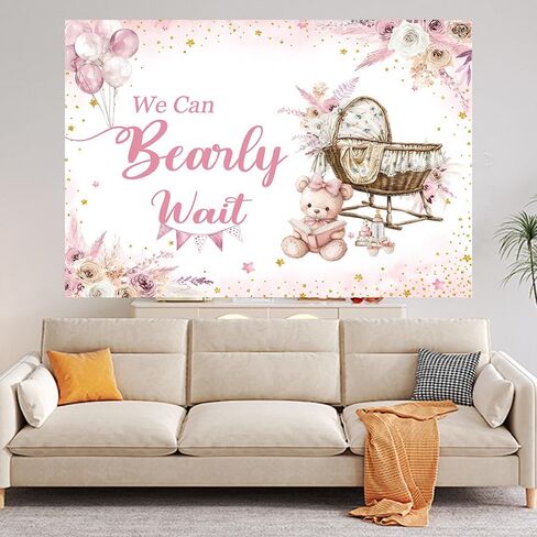 7x5ft Blue Bear We Can Bearly Wait Baby Shower Backdrop for Boy Blue Floral Theme Watercolor Balloons Newborn Baby Party Decoration Photo Background in Saudi Arabia