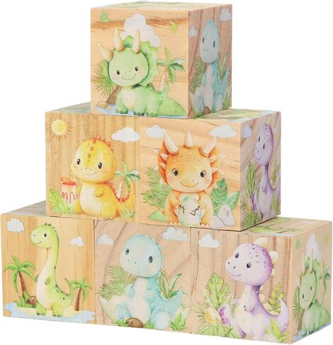 6 Pcs Nursery Decor Blocks, Wooden Nursery Decor for Boys, Wooden Shelf Decor Bedroom Playroom Decor for Kids Birthday Baby Shower Table Decorations Gifts (Dinosaur) in Kuwait