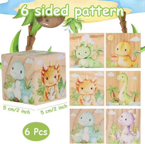 6 Pcs Nursery Decor Blocks, Wooden Nursery Decor for Boys, Wooden Shelf Decor Bedroom Playroom Decor for Kids Birthday Baby Shower Table Decorations Gifts (Dinosaur) in Kuwait