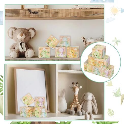 6 Pcs Nursery Decor Blocks, Wooden Nursery Decor for Boys, Wooden Shelf Decor Bedroom Playroom Decor for Kids Birthday Baby Shower Table Decorations Gifts (Dinosaur) in Kuwait