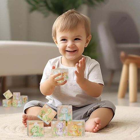 6 Pcs Nursery Decor Blocks, Wooden Nursery Decor for Boys, Wooden Shelf Decor Bedroom Playroom Decor for Kids Birthday Baby Shower Table Decorations Gifts (Dinosaur) in Kuwait