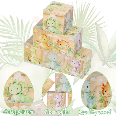 6 Pcs Nursery Decor Blocks, Wooden Nursery Decor for Boys, Wooden Shelf Decor Bedroom Playroom Decor for Kids Birthday Baby Shower Table Decorations Gifts (Dinosaur) in Kuwait