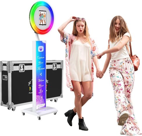 JIYANG Portable Photo Booth Compatible with Ipad 12.9in 11in 10.9in 10.2in, Photo Booth Machine with Software APP Control,Music Sync,Free Custom Logo,Flight Case,for Parties,Wedding,Events(White) in Kuwait
