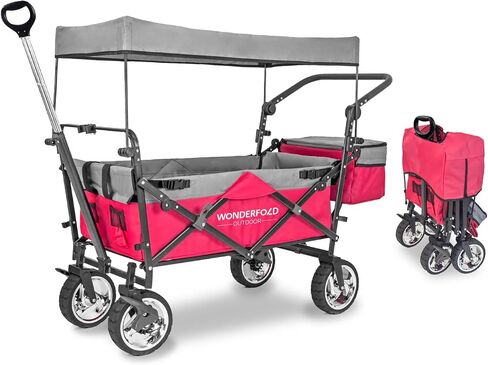 WonderFold S4 Push & Pull Utility Folding Wagon with Brakes, Telescopic Handle, and 150 lb Capacity, Black in Saudi Arabia