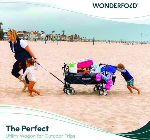 WonderFold S4 Push & Pull Utility Folding Wagon with Brakes, Telescopic Handle, and 150 lb Capacity, Black in Saudi Arabia
