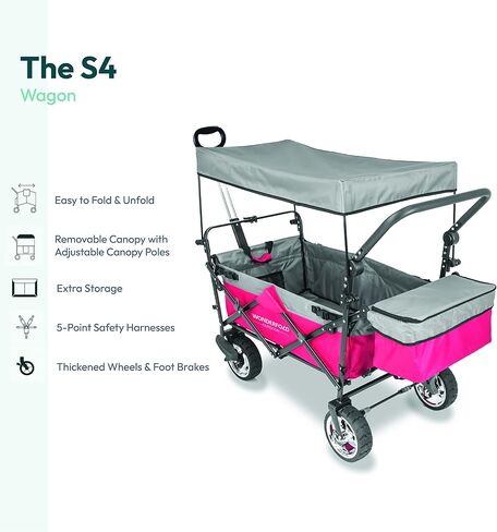 WonderFold S4 Push & Pull Utility Folding Wagon with Brakes, Telescopic Handle, and 150 lb Capacity, Black in Saudi Arabia