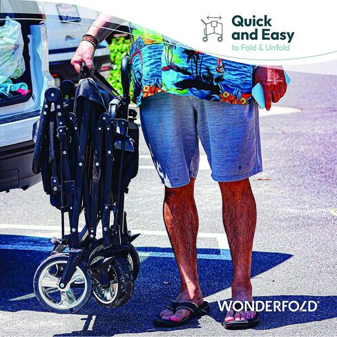 WonderFold S4 Push & Pull Utility Folding Wagon with Brakes, Telescopic Handle, and 150 lb Capacity, Black in Saudi Arabia