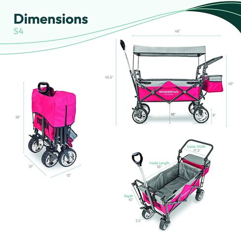 WonderFold S4 Push & Pull Utility Folding Wagon with Brakes, Telescopic Handle, and 150 lb Capacity, Black in Saudi Arabia