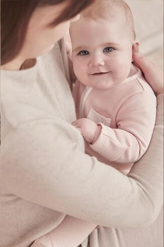 MORI Baby Boys and Girls Clever Zip Pajamas in Blush Stripe - Unisex Two Way Zipped Organic Romper - Comfortable Toddler Footed Nightwear - 0-3 Months in Kuwait