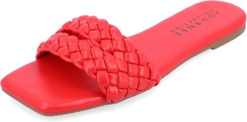 Journee Braided Open Square Toe Banded Flat Slip On Padded Sawyerr Casual Fashion Woven Slide Sandals in Saudi Arabia