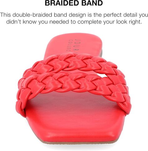 Journee Braided Open Square Toe Banded Flat Slip On Padded Sawyerr Casual Fashion Woven Slide Sandals in Saudi Arabia