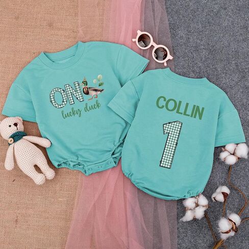 Personalized One Lucky Duck Birthday Outfit, 1st Birthday Boy Bubble Romper, First Bday Outfit Boy in Saudi Arabia