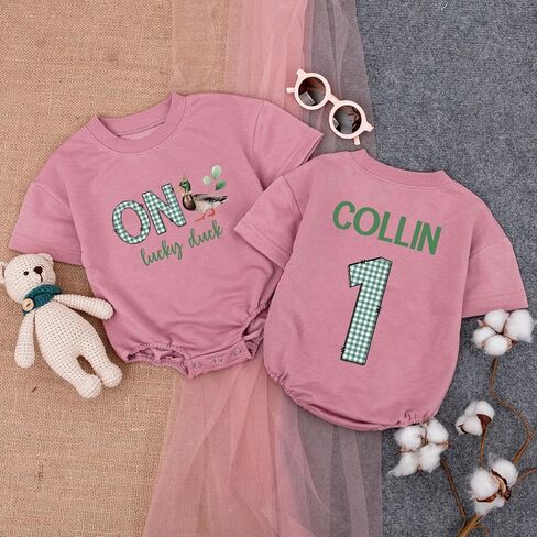 Personalized One Lucky Duck Birthday Outfit, 1st Birthday Boy Bubble Romper, First Bday Outfit Boy in Saudi Arabia