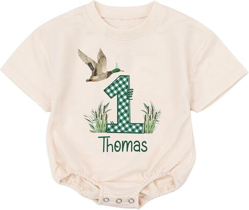 Personalized One Lucky Duck Birthday Outfit, 1st Birthday Boy Bubble Romper, First Bday Outfit Boy in Saudi Arabia